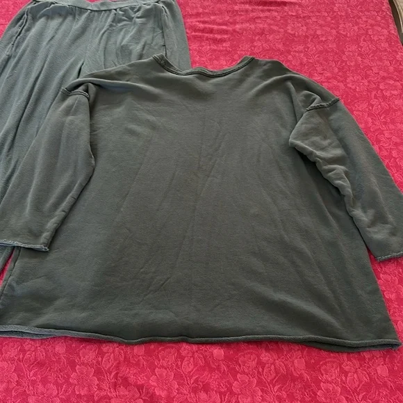 Eileen Fisher L Steel blue Dark Gray Knit Top AND pant set pockets drop shoulder - Picture 8 of 12